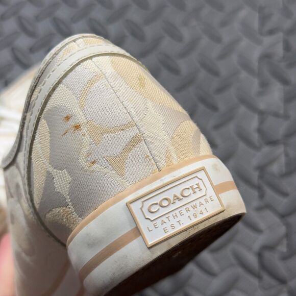 Coach Dee Optic C Low Top Fashion Sneakers Womens 8.5 Tan White Canvas Lace Up - Picture 8 of 10